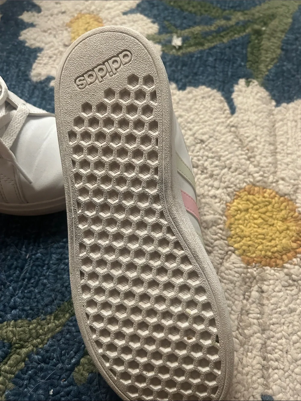 adidas Kids White Sneakers with Light Pink Accents